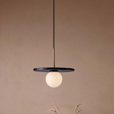 Nova Luce Idor - hanglamp - Ø 30 x 185 cm - zwart marmer en opaalglas