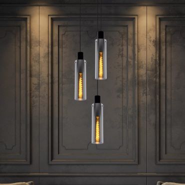 Lucide Orlando - hanglamp - Ø 32 x 172 cm - rookgrijs en zwart
