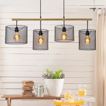 Lucide Baskett - hanglamp - 107 x 35 x 175 cm - zwart en licht hout