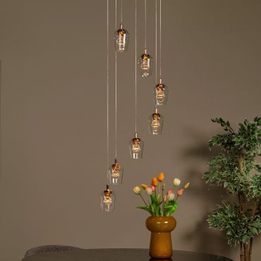 Lucide Berliane - hanglamp - Ø 39 x 164,5 cm - 7 x 3,8W dimbare LED incl. - transparant en goud