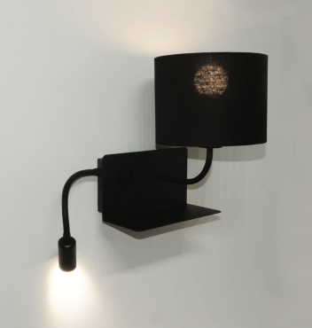 Artdelight Logan - wandverlichting met links georiënteerde leeslamp - 22 x 15 x 20 cm - E27 + 3W LED incl. zwart