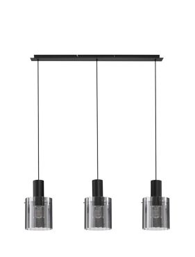 Nova Luce Mirbi - hanglamp - 96 x 18 x 120 cm - zandzwart en rokerig glas