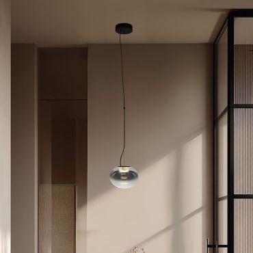 VK Lighting Iori - hanglamp - Ø 20 x 125 cm - 5W LED incl. - zwart en rookgrijs