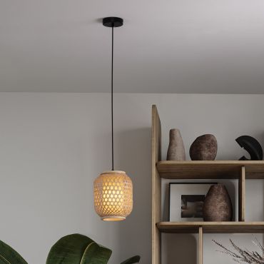 Nova Luce Asma - hanglamp - Ø 20 x 150 cm - rotan en zandzwart