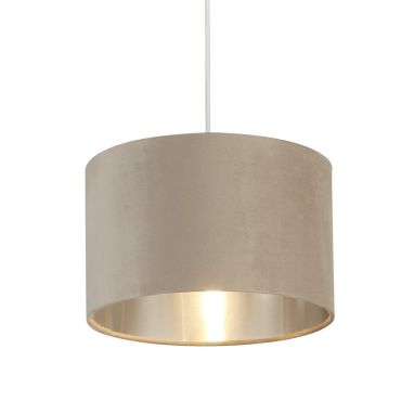 Searchlight Velvet Drum - lampenkap - Ø 28 x 18 cm - taupe en zilver