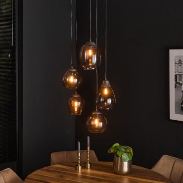 Vico Mix 5L - hanglamp - Ø 43 x 180 cm - oud zilver/chrome