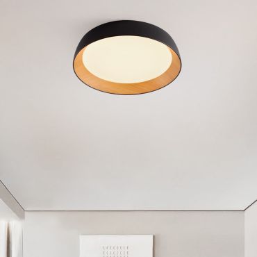 Nova Luce Sigi - plafondlamp - Ø 60 x 12 cm - 50W dimbare LED incl. - zandzwart en hout
