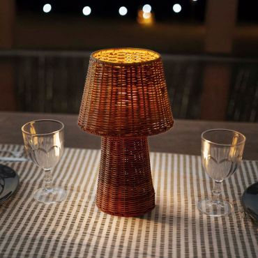 New Garden Lola 40 - oplaadbare tafellamp op batterijen met afstandsbediening - Ø 15 x 38 cm - LED incl. - IP54 - rotan