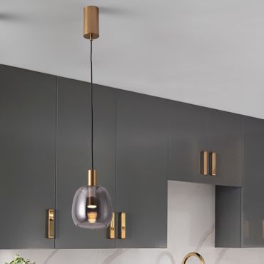 Nova Luce Imatia - hanglamp - Ø 16 x 215 cm - 7W LED incl. - messing goud en rokerig glas