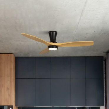 Faro Air - plafondventilator met licht - Ø 132 cm - zwart en hout