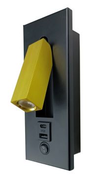 Artdelight Adam - wandlamp met USB-poort - 19,2 x 7,2 x 7 cm - 3W - zwart/goud