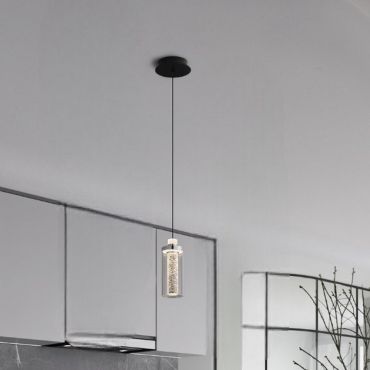 Nova Luce Lune - hanglamp - Ø 14 x 210 cm - 9W dimbare LED incl. - zandzwart en chroom