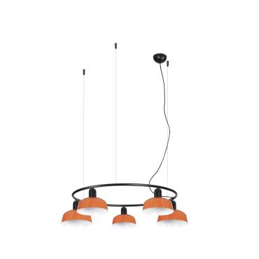 Faro Tatawin S - hanglamp - Ø 90 x 100 x 210 cm - satijnzwart en glansroodachtigoranje