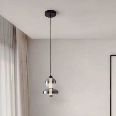 Nova Luce Bally - hanglamp - Ø 20 x 158 cm - 12W dimbare LED incl. - mat zwart en rokerig grijs
