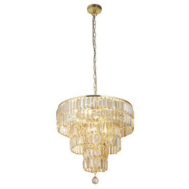 Searchlight Empire - hanglamp - Ø 48 x 150 cm - satijn messing en champagne
