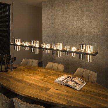 Vico Cylinder Mixed Glass - hanglamp - 190 x 20 x 150 cm - zwart