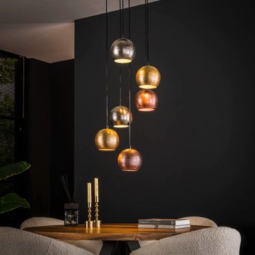 Vico Bols 6L - hanglamp - Ø 40 x 150 cm - mat nikkel mix