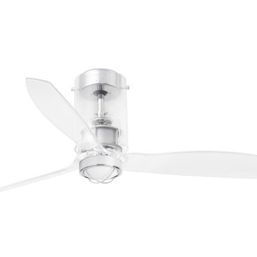 Faro Mini Tube - plafondventilator met licht en afstandsbediening - Ø 128 cm - 17W LED incl. - chroom en transparant