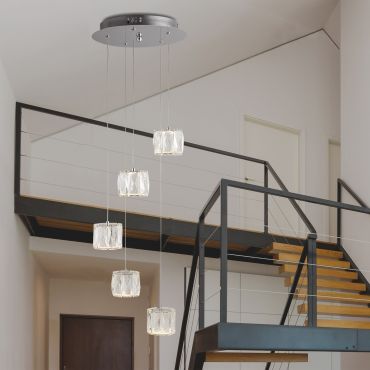 Searchlight Maxim - hanglamp - Ø 30 x 120 cm - 5 x 5W dimbare LED incl. - chroom