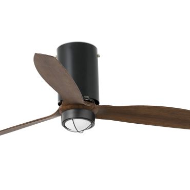Faro Mini Tube - plafondventilator met licht en afstandsbediening - Ø 128 cm - 17W LED incl. - donkerbruin en mat zwart