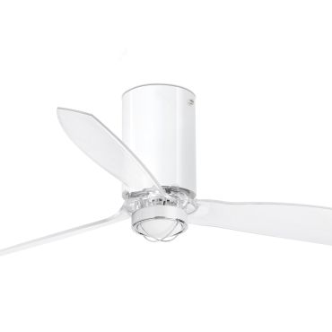 Faro Mini Tube - plafondventilator met licht en afstandsbediening - Ø 128 cm - 17W LED incl. - wit en transparant