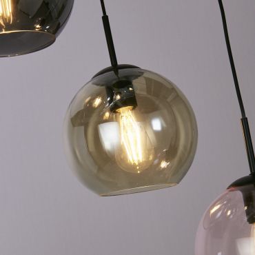 Searchlight Mardi Gras II - hanglamp - Ø 51 x 120 cm - mat zwart en gekleurd glas