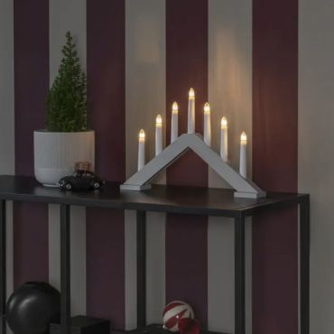 Konstsmide kerstverlichting - houten kerst kandelaar - 40,5 x 5 x 26,5 cm - mat beige