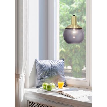 Nova Luce Aubrey - hanglamp - Ø 20 x 120 cm - grijs en messing