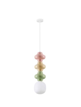 Nova Luce Clio - hanglamp - Ø 18 x 240 cm - roze, geel, groen, wit en opaalglas