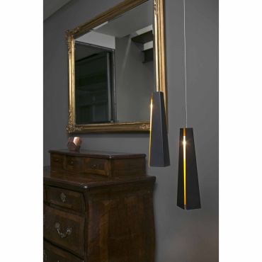 Faro Pluma - hanglamp - Ø 8,2 x 36 cm - 3W LED incl. - zwart en goud