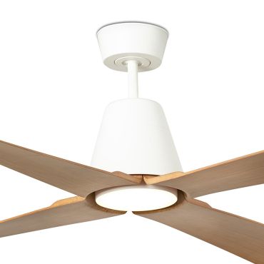 Faro Typhoon - plafondventilator met licht en afstandsbediening - Ø 127 cm - 19W LED incl. - IP44 - wit en maple