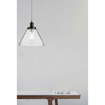 Searchlight Pyramid - hanglamp - Ø 29 x 100 cm - transparant en mat zwart