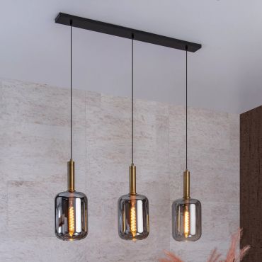 Lucide Joanet - hanglamp - 110 x 22 x 180 cm - gerookt glas en messing
