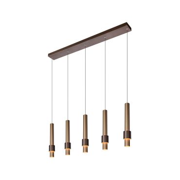 Lucide Margary - hanglamp - 103 x 8 x 169 cm - 5 x 4,2W dimbare LED incl. - koffie