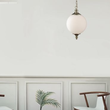 Searchlight Avalon - hanglamp - Ø 25 x 100 cm - opaal wit en antiek messing