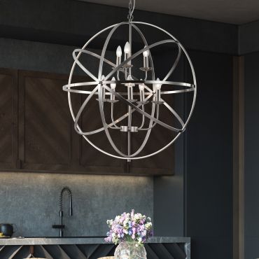 Searchlight Orbit - hanglamp - Ø  80 x 200 cm - satijn zilver