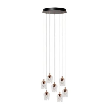 Lucide Berliane - hanglamp - Ø 39 x 164,5 cm - 7 x 3,8W dimbare LED incl. - transparant en goud