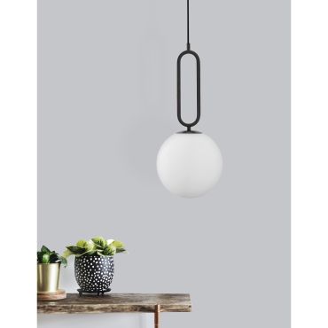 Nova Luce Grus - hanglamp - Ø 20 x 120 cm - mat zwart en opaal
