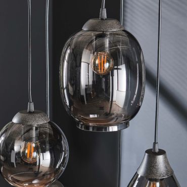 Vico Mix 5L - hanglamp - Ø 43 x 180 cm - oud zilver/chrome