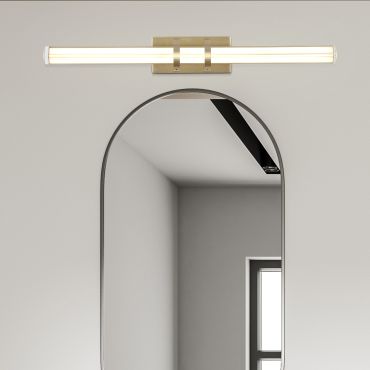 Searchlight Parma - spiegellamp - 47 x 6 cm - 10W LED incl - IP44 - satijn messing en transparant
