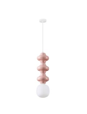 Nova Luce Clio - hanglamp - Ø 18 x 240 cm - roze en opaalglas