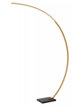 Lucide Curve - staanlamp - 140,4 x 22 x 192 cm - 15W LED met dimfunctie incl. - zwart en messing