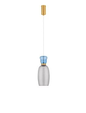 Nova Luce Pluma - hanglamp - Ø 15 x 179 cm - 9W LED incl. - goud, glanzend lichtblauw en rokerig glas