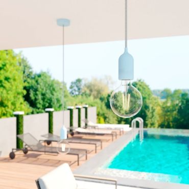 Creative Cables Eiva Pastel - buitenhanglamp met siliconen plafondbevestiging - Ø 12,5 x 164,5 cm - IP65 - zachtblauw