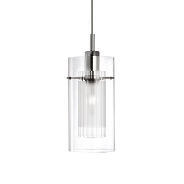 Searchlight Duo 1 - hanglamp - Ø 13 x 100 cm - chroom en bevroren glas