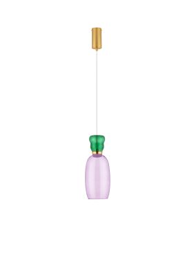 Nova Luce Pluma - hanglamp - Ø 15 x 179 cm - 9W LED incl. - goud, glanzend jaspis en paars glas