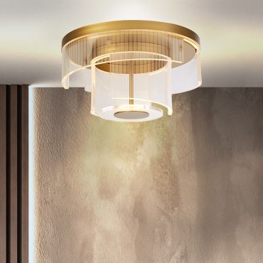 Searchlight Deco - plafondverlichting - Ø 40 x 20 cm - 30W dimbare LED incl. - goud en transparant