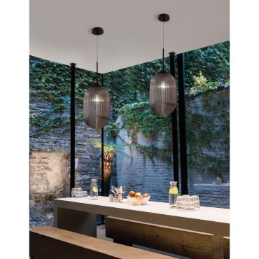 Nova Luce Athena - hanglamp - Ø 22,5 x 120 cm - rokerig grijs en mat zwart