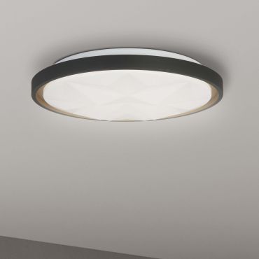 Searchlight Satellite - plafondverlichting met afstandsbediening - Ø 42 x 6 cm - 24W dimbare LED incl. - zwart en goud