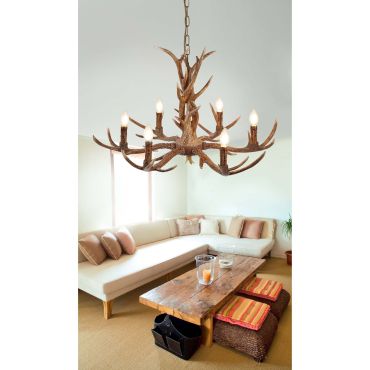 Searchlight Stag - luster - Ø 80 x 112 cm - bruin